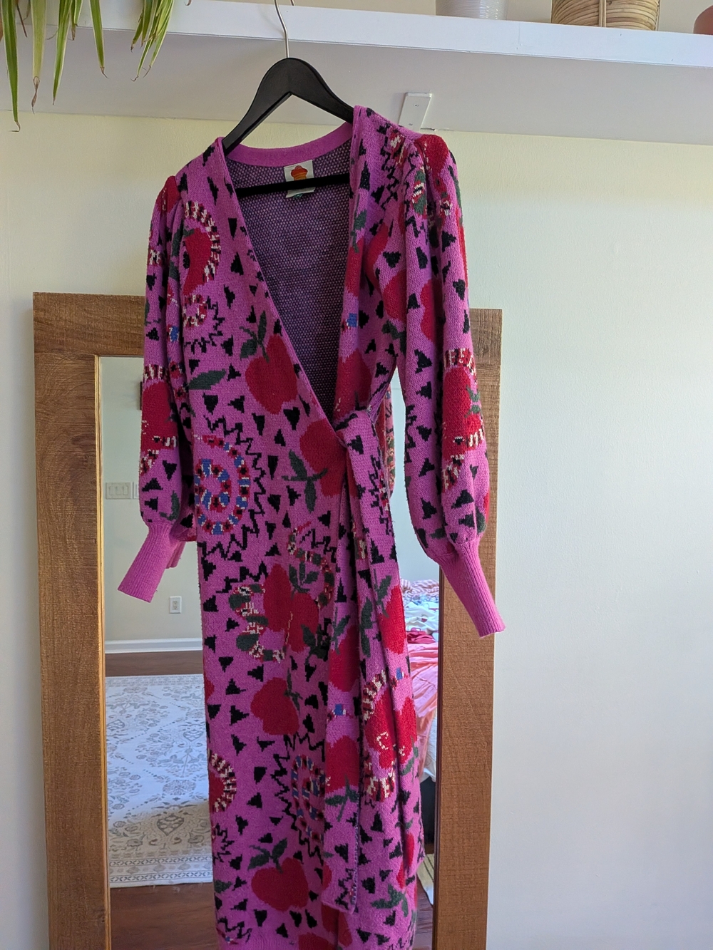 Farm Rio Pink Apple Snake Print Knit Wrap Dress, M